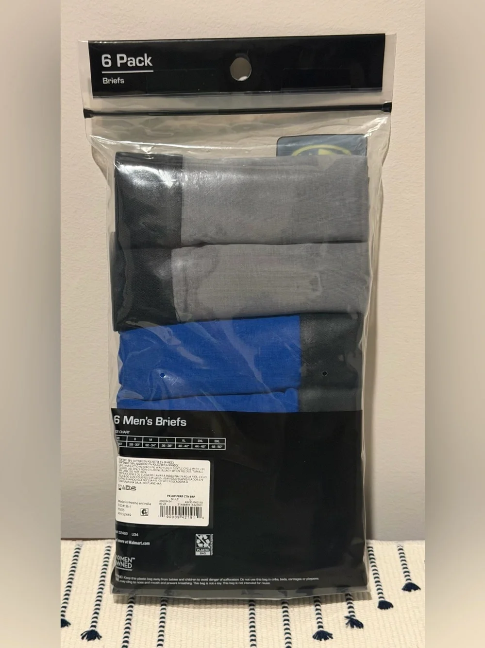 Athletic Works Men's Briefs Pack - Black, Gray, Blue (6 Pack)
